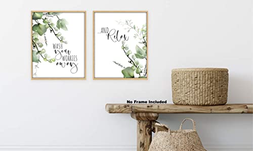 Botanical Bathroom Decor Wall Art Prints –Unframed Set Of 2 ( 12X16 Inch )– Wash Your Worries Away And Relax Signs Bathroom Wall Decor, Sage Green Greenery Eucalyptus Leaf Leaves Minimalist Watercolor Plants Wall Art Work Posters Prints Sign By Zagly Wall Decor (Wash Your Worries, 12X16 Inch, Unframed) #TOP6