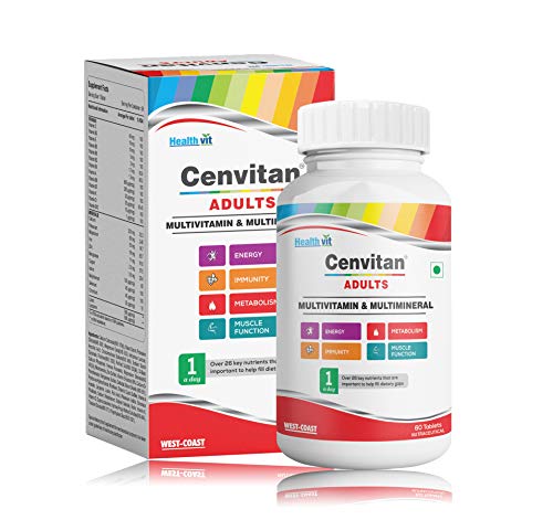 Healthvit Cenvitan Adults Multivitamin & Multimineral with 26 Nutrients (Vitamins and Minerals) | Energy, Metabolism, Immunity and Muscle Function – 60 Tablets Healthvit Cenvitan Adults Multivitamin & Multimineral with 26 Nutrients (Vitamins and Minerals) | Energy, Metabolism, Immunity and Muscle Function – 60 Tablets