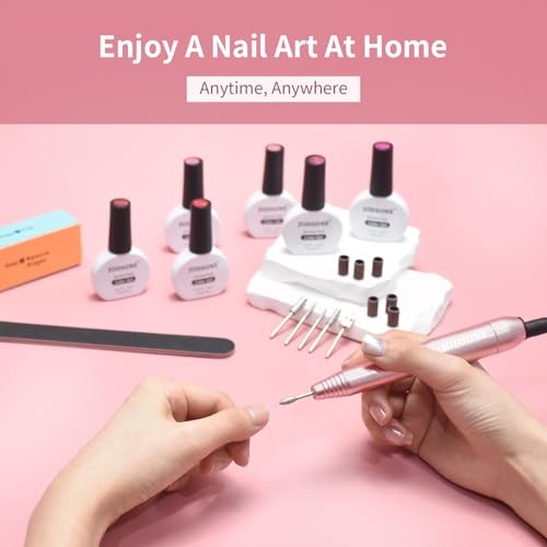 JODSONE Nagelfräser, Nagelfeile für Gelnägel 20000 U/min – 6 in 1 Elektrische Nagelfeile für Gelnägel, Leise & USB-Aufladbar, Maniküre Set mit Verstellbarer Geschwindigkeit