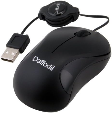 Daffodil WMS108B Wired Optical Mouse - 3 Button PC Mouse with Scroll Wheel and Retractable USB Cable - for Laptop/Netbook/Desktop Computers - Supported by: Microsoft Windows/Mac OS
