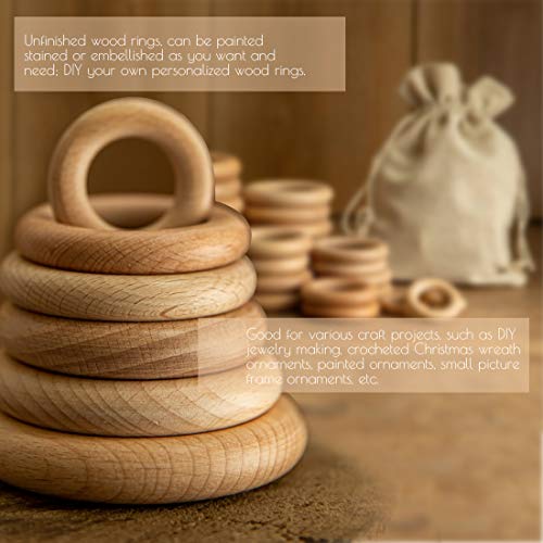 Bopoobo Wooden Rings Natural Beech For Craft, Unfinished Wood Ring Circle Rings For Diy Baby Teething Toys, Baby Wooden Teether Accessories, Pendant Connector (10 Pcs, 60 Mm) #TOP4