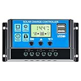 Aeternasol 20A PWM Solar Charge Controller 12V Solar Panel Charge Controller with Dual USB Ports, Intelligent Regulator LCD Display Auto Parameter Adjustable Timer Setting ON/Off Hours.(20A)
