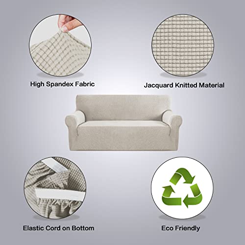 H.VERSAILTEX Stretch Sofa Covers for 3 Cushion Couch Covers Sofa Slipcovers for Living Room Feature Thick Checked Jacquard Fabric with Elastic Bottom, Sofa Large - Island Fossi - Image 5