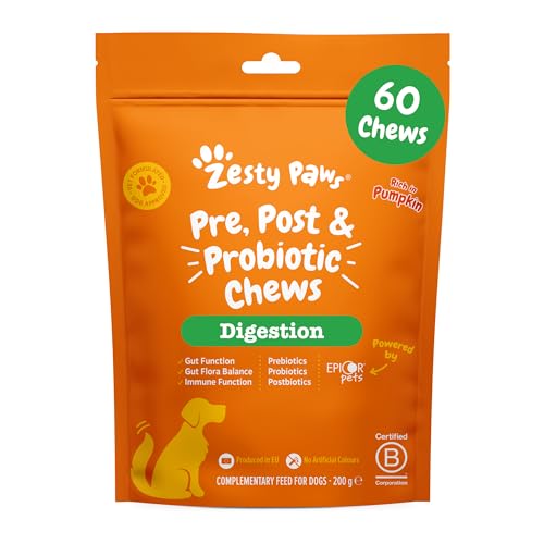 Zesty Paws Probiotic Chews for Dogs | Supports Gut Health, Stool Quality & Digestive Balance, Bad Breath | Contains Prebiotics, Probiotics & Postbiotics, Pumpkin & Linseed | Daily Use | 60 Chews