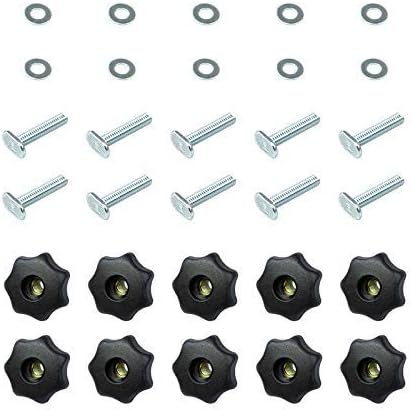 POWERTEC 71482 T-Track Knob Kit w/ 7-Star 5/16 Threaded Knob, Bolts and Washers for Woodworking Jigs and Fixtures โ 10 Pack