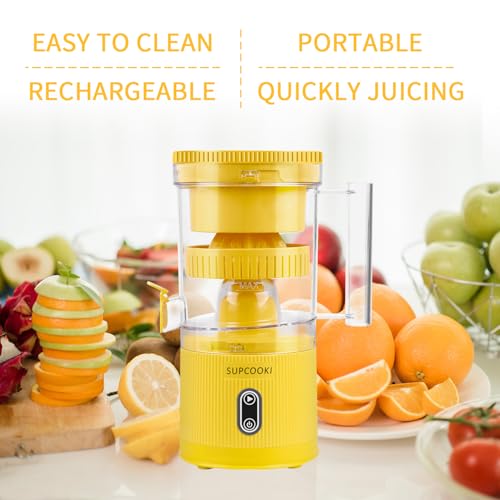 Electric Citrus Juicer, Rechargeable Juicer Machine with USB Cable and Cleaning Brush, Touch Button, Automatic Orange Lime Lemon Grapefruit Squeezer, Easy to Clean Portable Juicer, Yellow - Image 7