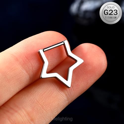 Melighting Titanium Star Septum Ring 16G, 8mm Solid Titanium G23 Daith Piercing Jewelry, Clicker Conch Helix Earring for Women2