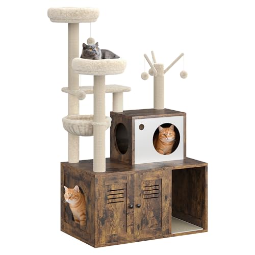 Árbol moderno para gatos con área oculta para caja sanitaria miniatura 1