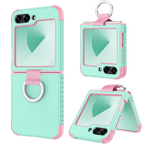Image of BENTOBEN for Samsung Galaxy Z Flip 6 5G Case with Ring, Heavy Duty 2 in 1 Full Body Rugged Galaxy Z Flip6 Case Girls Women Boy Men Shockproof Protection Cover for Samsung Z Flip 6 6.7 inch,Mint Green