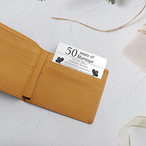 ZHSHWAT 50Year Wedding Anniversary Insert Card Gifts, Stainless Steel Wallet Insert Card for Husband Boyfriend Wife Girlfriend Parents Anniversary Valentines Mothers Day Gifts3