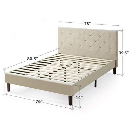 Image of Zinus Shalini Upholstered Platform Bed Frame, Mattress Foundation, Wood Slat Support, No Box Spring Needed, Easy Assembly, Beige, King