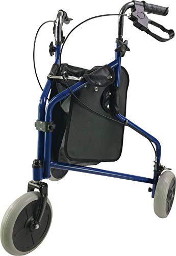 Aidapt Three Wheeled Steel Tri-Walker – Silver, Foldable, Height Adjustable, Loop Brakes, Puncture Proof Tyres for Indoor and Outdoor Use