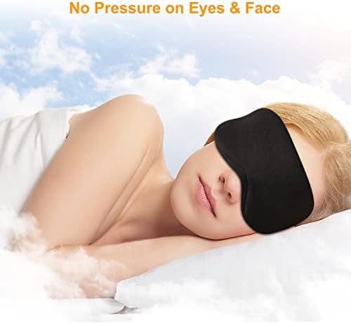 Cotton Sleep Mask, Eye Mask, Gritin Light-Blackout Sleeping Mask - (2022 Newest Nose Fitting Shade Design) Ultra Soft & Comfortable Eye Blinder with Adjustable Strip and Ear Plug for Men,Women,Kids