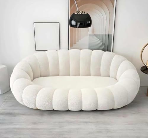 Image of Pumpkin Style Wooden Sofa, Contemporary Modern & Cozy Accent Chair for Living Room (Beige, Two Seater)