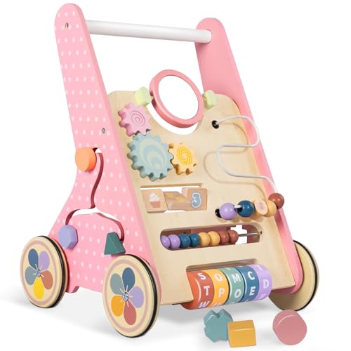 Wooden Baby Walker with Wheels, Baby Push Walkers for Girls 6-12 Months, Push Toys 1 Year Old Girl Small Size