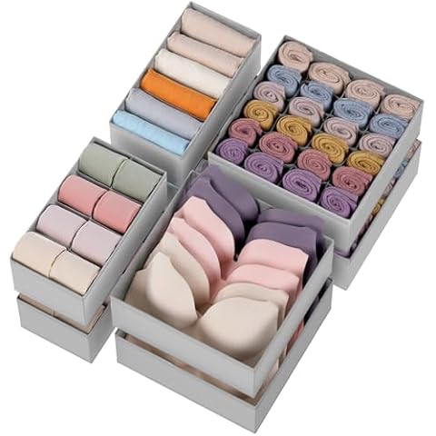Criusia Underwear Sock Drawer Organizer Dividers 8 Set, Foldable Dresser Closet Organizers and Storage Bins for Baby Clothing, Sock, Underwear, Bra, Ties, Scarf (Grey) Cover