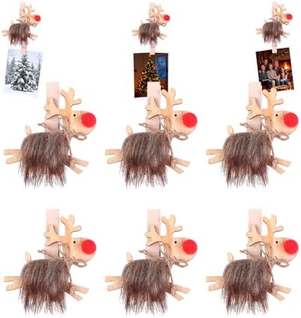 VOSAREA 6pcs Christmas Wood Photo Clips Mini Decorative Xmas Pictures Clips Christmas Vintage Wood Clothespins Elk Photo Pegs for Party Favors Home School Art Craft Decor image 2