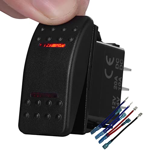 Image of Marine Boat Button Momentary Rocker Switch 7P (ON)-Off-(ON) DPDT Dual RED Led Light Bar Switch with Jumper Wire Set 12V 24V for Car Vehicle Tractor UTV SUV