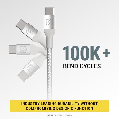 Scosche CCBRA6WT-SP Strikeline RA Premium USB-C to Right-Angle USB-C Charge & Sync Braided Cable 6-ft. White/Silver by Scosche - Image 4