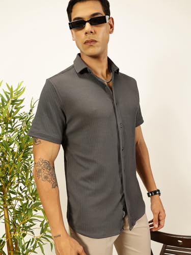 Image of Thomas Scott Men's | Solid | Half Sleeve | Slim Fit | Cotton Blend | Spread Collar | Casual Shirt
