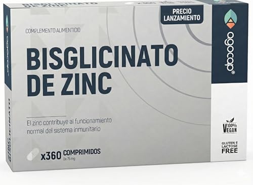 Bisglicinato de Zinc, 360 Comprimidos (1 Año) – Alta Biodisponibilidad. Contribuye al funcionamiento normal del sistema inmunitario, piel, cabello y uñas. Apto para veganos, Zinc