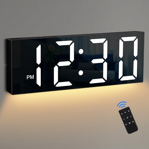 Sukeen Nachtlicht-Wanduhr, Digitaluhr, 30 cm, große digitale Wanduhr mit Fernbedienung, großem Display, 8 Farben, verstellbarer Dimmer, schwarze Uhr für Schlafzimmer, Wohnzimmer, Schule, Büro, Garage