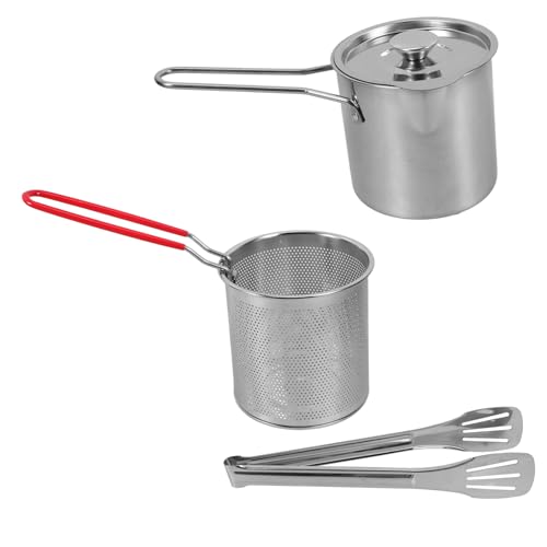 STOBAZA 1Set Stainless Steel Deep Fryer Pot for Tempura Ergonomic Handle Easy Clean Design for Home Cooking Includes Fry Basket and Tongs for Delicious Fried Foods