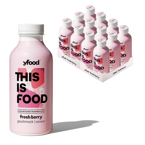 yfood Fresh Berry, repas prêt à boire, THIS IS FOOD, substitut de repas, 30 g de protéines, 26 vitamines et minéraux (12 x 500 ml), goût fruits rouges