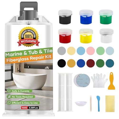 MOSAMNI Porcelain Repair Kit (Color Match), Tile and Bathtub Repair Kit for Fixing Chips, Cracks, Holes, Scratches on Toilet, Fiberglass Shower, Acrylic Tub, Sink, Ceramic, Granite, Quartz Countertop