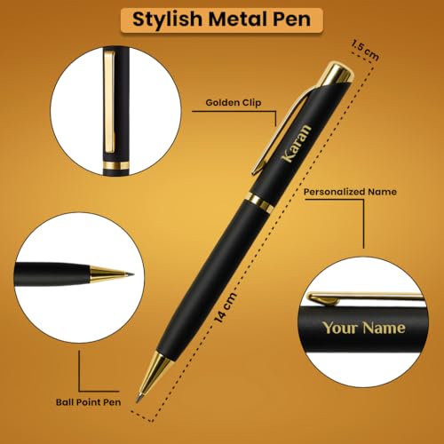 Image of Giftana Personalized Notebook Diary with Pen Gift Set for Men and Women, 2 in 1 Customized Office Diaries A5 Size Notebook, Diwali Gifts, Personalised New Year Corporate Gifts for Employees (Black Golden)