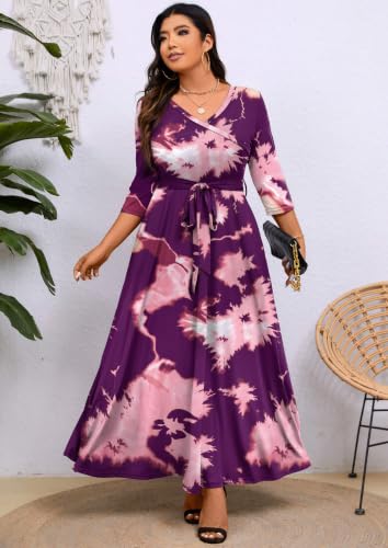Image of Runwind Plus Size Maxi Dress for Curvy Women Flowy Wrap with Pockets