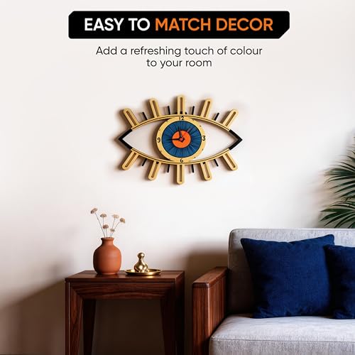 Image of AAKRITI ART CREATIONS Serene Eyes Wall Clock Multicolor | Wall Clock for Home, Home Decoration | Modern Art Wall Hanging Wall Clock, Lightweight Wooden wall Decor | Matte Finish Wooden wall Clock