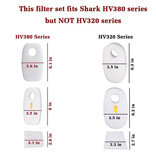Hongfa Hv380 Filters Compatible With Shark Rocket Duoclean Ultra-Light Corded Bagless Vacuum, 6 Packs Foam & Felt Filter Part Hv380, Hv380W Hv381,Hv383, Hv384Q Replacement Part Xffh380 Xpstfh380 #TOP1
