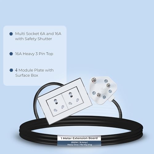 Image of Extension Board Heavy Duty Multi Socket 15A /16A /20A (2500 Watts 16A Big Plug and Two 16A Socket, 1 Meter)