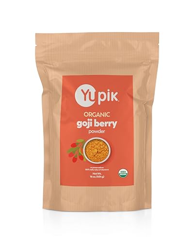 Yupik Organic Goji Berry Powder 1 lb (16 oz) USDA Certified Non-GMO Vegan Gluten-Free Source of Vitamin A C & Fiber Sweet Superfood for Smoothies Baking & Oatmeal