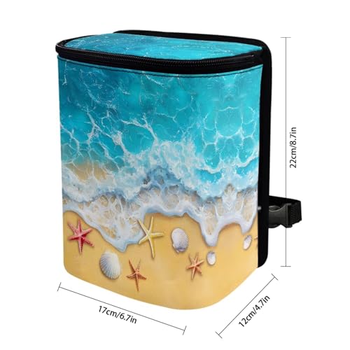 Image of KEIAHUAN Beach Theme Starfish Car Trash Can Hanging Foldable Multipurpose Trash Bin Container Storage Bag Grocery Organizer Bag for Back Seat for Outdoor Travelling Home Use