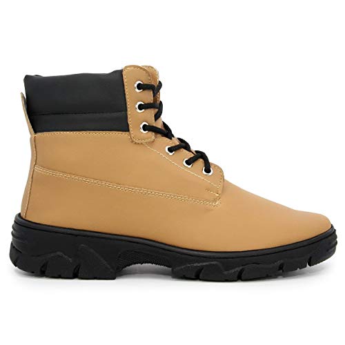 Coturno Masculino Militar Couro Eco Bota Inverno Cano Médio Cor:Bege;Tamanho:43