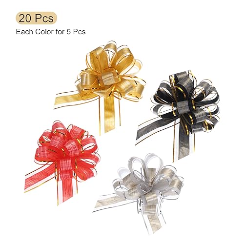 Uxcell 20pcs 9 Inch Extra Large Pull Bow Gift Wrapping Bows Ribbon Organza for Wedding Baskets Presents Christmas Party Red/Gold/Silver/Black - Image 3
