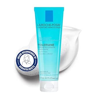 La Roche-Posay Face Cleanser, Toleriane Purifying Foaming Cream for Sensitive Skin with Glycerin, Cleanser and Makeup Remover, Fragrance Free, Preservative Free, Soap Free, Dermatologist Recommended Brand, 125 ML