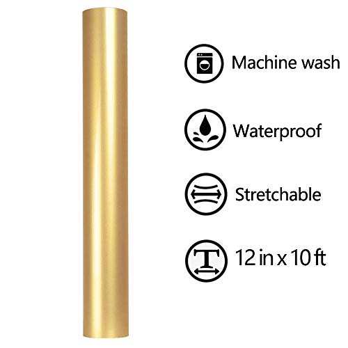 Image of FUNKAKA Heat Transfer Vinyl Shiny Golden PU Soft Metal HTV Rolls, 12 inch x 9ft