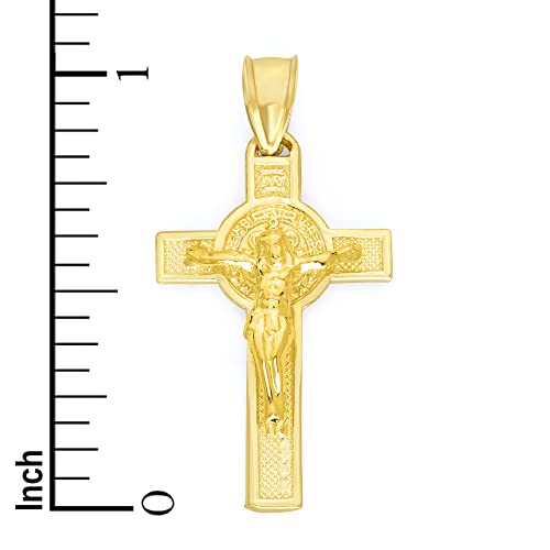 Solid 10k/14k Gold Crucifix Necklace - Doublesided Cross with Saint Benedict Pendant, Religious Jewelry Gifts4