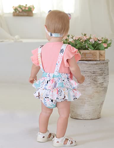 Sapgejjdjfge Newborn Baby Girl Clothes Infant Summer Outfits Leopard Heart Ribbed Sleeveless Top + Ruffle Shorts Set 2Pcs (Pink A, 0-3 Months) #TOP2