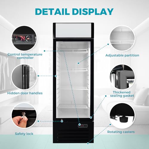 12.5 Cu Ft Commercial Beverage Refrigerator with 1 Glass Doors - Upright Drink Cooler Merchandiser with LED Light Display, 4 Adjustable Shelves, Black, ETL Approved for Business & Retail - Image 5