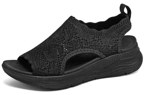 YESWIN Womens Orthopedic Walking Sandals Arch Support Comfort Slip-On Sport Sandals Open-Toe Athletic Sandals for Plantar Fasciitis Summer Beach Casual
