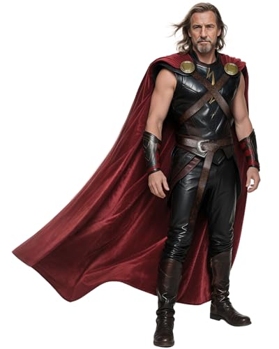 Joukavor Medieval Thor Cape Costume for Adults, Burgundy