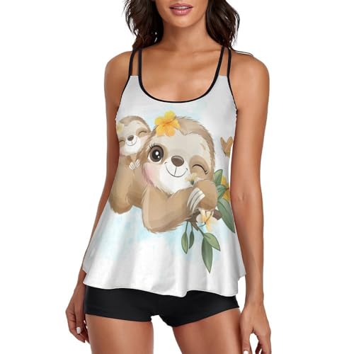 Tankini de perezoso para mujer con pantalones cortos azul