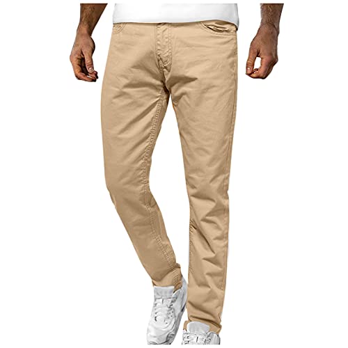 Hatop Men's Casual Mid-Waist Jeans Men's Button Zip Jeans with Pocket Khaki