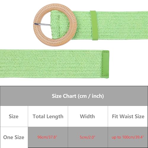 Women's Cotton and Linen Style Plastic Straw Braided Belt Circle Buckle for Dresses4