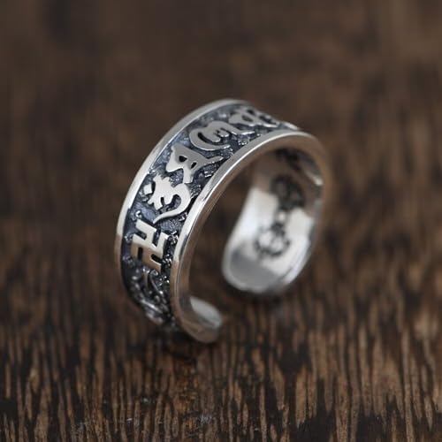 Tibetan Buddhist Mantra Ring Om Mani Padme Hum Ring 925 Sterling Silver Lucky Ring Open Adjustable Rings4