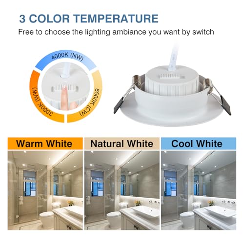HCFEI LED Einbaustrahler Flach Dimmbar, Schwenkbar 5W LED Spots 230V, IP44 Bad Einbauleuchten Deckenspots Einbauspots, 3CCT Warmweiß Neutralweiß Kaltweiß (3er set, Weiß, 120°)